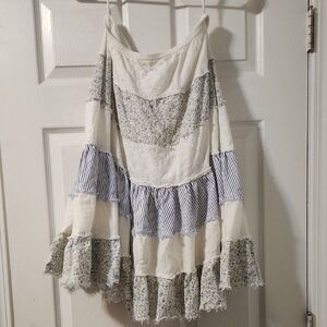 No Boundaries Patchwork Midi Skirt - White and Blue